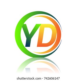 initial letter logo YD company name green and orange color on circle and swoosh design. vector logotype for business and company identity.