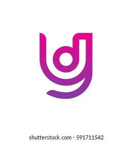 initial letter logo yd, dy, d inside y rounded lowercase purple pink