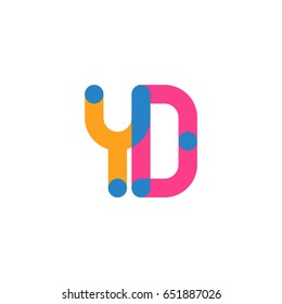 Initial letter logo YD overlapping round line, yellow blue magenta