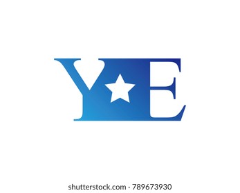 Initial letter logo YE uppercase blue template with star