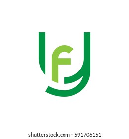 initial letter logo yf, fy, f inside y rounded lowercase green flat