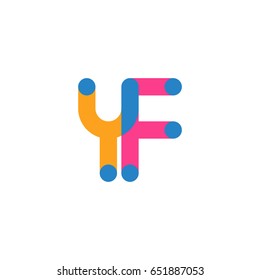 Initial letter logo YF overlapping round line, yellow blue magenta