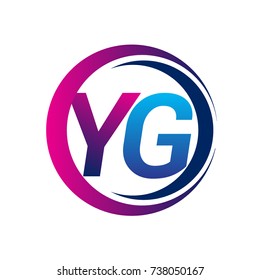 initial letter logo YG company name blue and magenta color on circle and swoosh design. vector logotype for business and company identity.