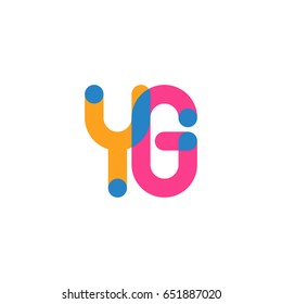 Initial letter logo YG overlapping round line, yellow blue magenta