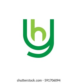 initial letter logo yh, hy, h inside y rounded lowercase green flat