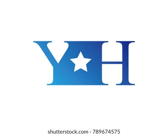 Initial letter logo YH uppercase blue template with star
