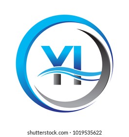 initial letter logo YI company name blue and grey color on circle and swoosh design. vector logotype for business and company identity.

