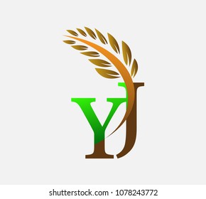 initial letter logo YJ, Agriculture wheat Logo Template vector icon design colored green and brown.