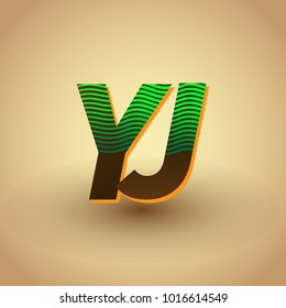 initial letter logo YJ colored green and brown with striped composition, Vector logo design template elements for your business or company identity