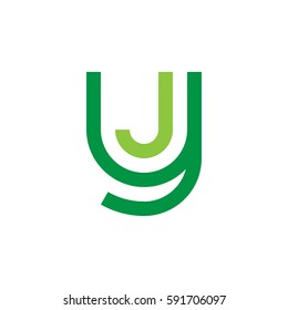 initial letter logo yj, jy, j inside y rounded lowercase green flat