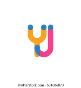 Initial letter logo YJ overlapping round line, yellow blue magenta