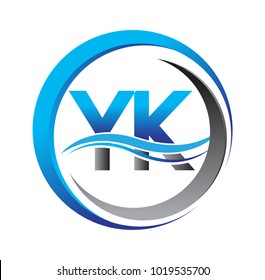 initial letter logo YK company name blue and grey color on circle and swoosh design. vector logotype for business and company identity.
