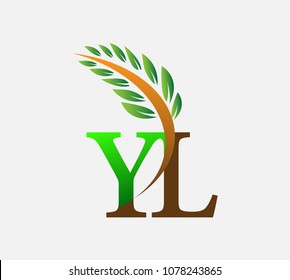 initial letter logo YL, Agriculture wheat Logo Template vector icon design colored green and brown.