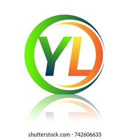 initial letter logo YL company name green and orange color on circle and swoosh design. vector logotype for business and company identity.