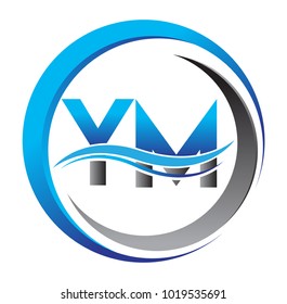 initial letter logo YM company name blue and grey color on circle and swoosh design. vector logotype for business and company identity.
