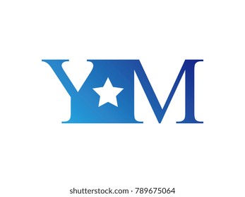 Initial letter logo YM uppercase blue template with star