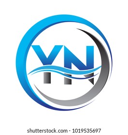 initial letter logo YN company name blue and grey color on circle and swoosh design. vector logotype for business and company identity.
