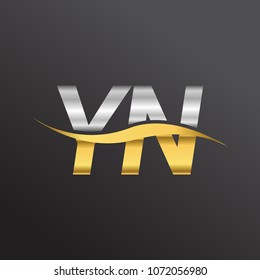 initial letter logo YN company name gold and silver color swoosh design. vector logotype for business and company identity.