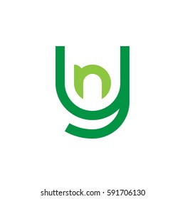 initial letter logo yn, ny, n inside y rounded lowercase green flat