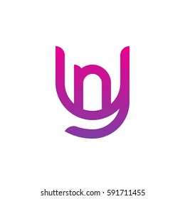 initial letter logo yn, ny, n inside y rounded lowercase purple pink
