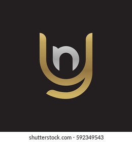 initial letter logo yn, ny, n inside y rounded lowercase logo gold silver