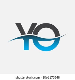 Initial letter logo YO company name blue and black color swoosh design. vector logotype for business and company identity.