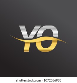 initial letter logo YO company name gold and silver color swoosh design. vector logotype for business and company identity.