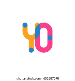 Initial letter logo YO overlapping round line, yellow blue magenta