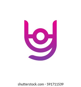initial letter logo yo, oy, o inside y rounded lowercase purple pink