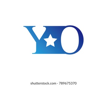 Initial letter logo YO uppercase blue template with star