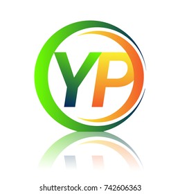 initial letter logo YP company name green and orange color on circle and swoosh design. vector logotype for business and company identity.