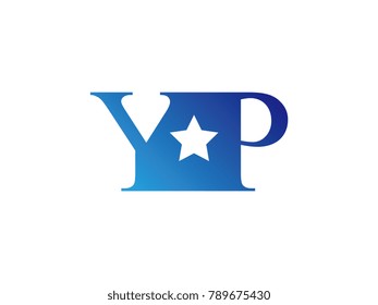 Initial letter logo YP uppercase blue template with star