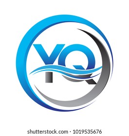 initial letter logo YQ company name blue and grey color on circle and swoosh design. vector logotype for business and company identity.
