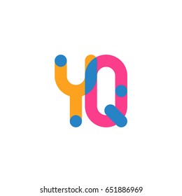 Initial letter logo YQ overlapping round line, yellow blue magenta