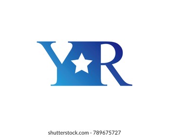 Initial letter logo YR uppercase blue template with star
