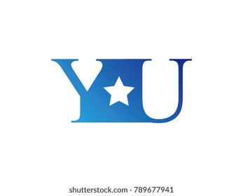 Initial letter logo YU uppercase blue template with star