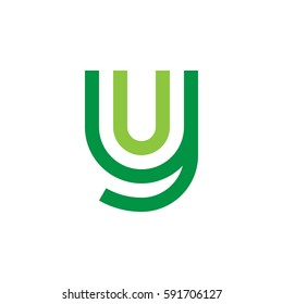 initial letter logo yu, uy, u inside y rounded lowercase green flat