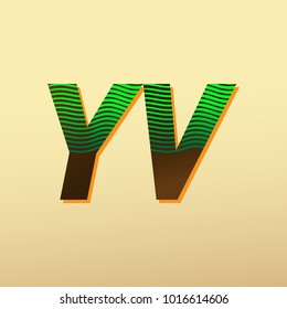 initial letter logo YV colored green and brown with striped composition, Vector logo design template elements for your business or company identity