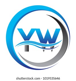 initial letter logo YW company name blue and grey color on circle and swoosh design. vector logotype for business and company identity.
