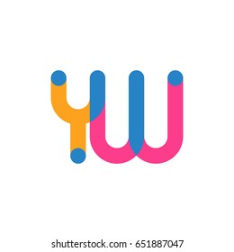 Initial letter logo YW overlapping round line, yellow blue magenta