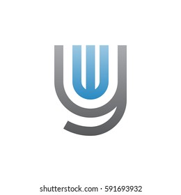 initial letter logo yw, wy, w inside y rounded lowercase blue gray