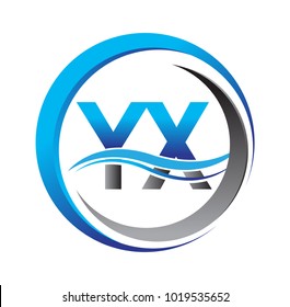 initial letter logo YX company name blue and grey color on circle and swoosh design. vector logotype for business and company identity.
