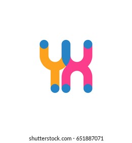 Initial letter logo YX overlapping round line, yellow blue magenta