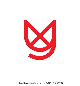 initial letter logo yx, xy, x inside y rounded lowercase red flat