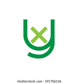 initial letter logo yx, xy, x inside y rounded lowercase green flat