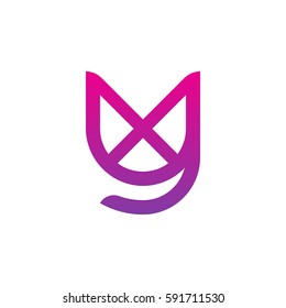 initial letter logo yx, xy, x inside y rounded lowercase purple pink