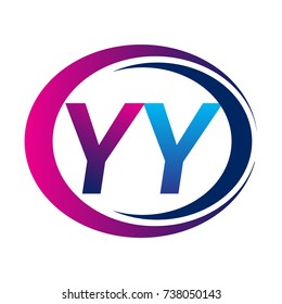 initial letter logo YY company name blue and magenta color on circle and swoosh design. vector logotype for business and company identity.