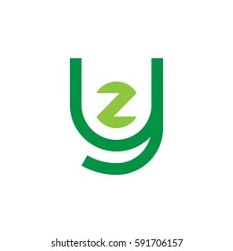 initial letter logo yz, zy, z inside y rounded lowercase green flat
