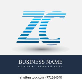 initial letter logo ZC colored blue with striped compotition, Vector logo design template elements for your business or company identity
