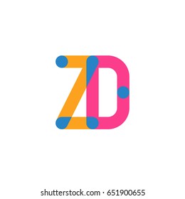 Initial letter logo ZD overlapping round line, yellow blue magenta